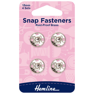 Hemline Snap Fasteners: Sew-on: Black: 15mm: Pack of 4